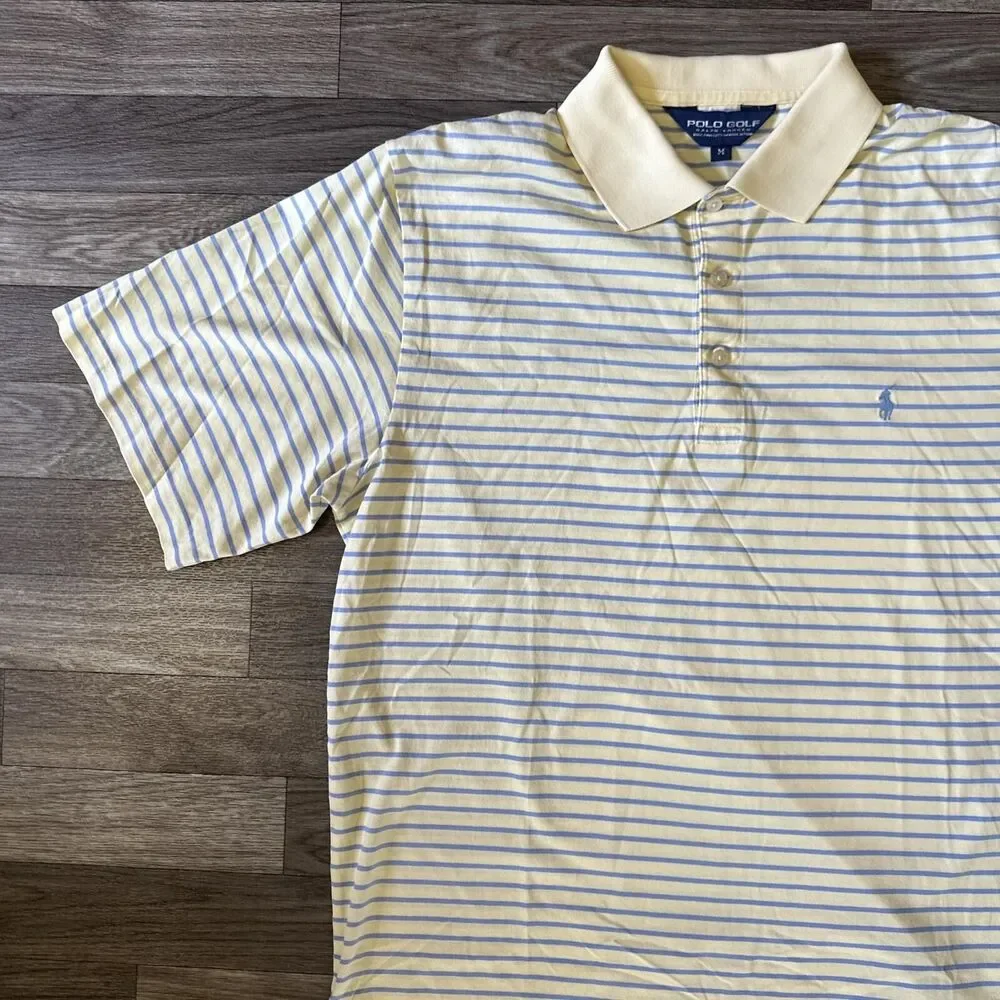 Polo Golf Ralph Lauren Polo Shirt Men’s Medium Yellow Blue Striped Pony Logo